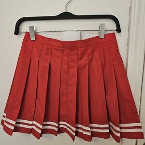 Red Pleated Skirt with White Stripes